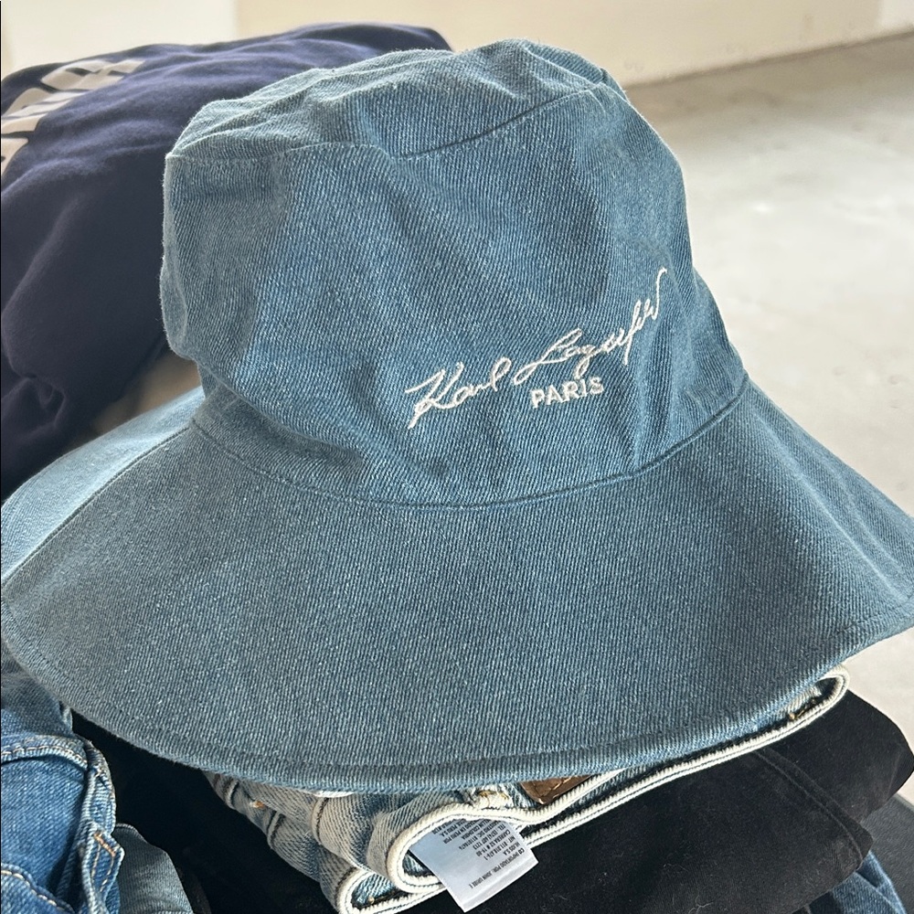Karl Lagerfeld Denim Blue Wide-Brim Hat